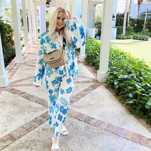 Two piece blue flower outfit